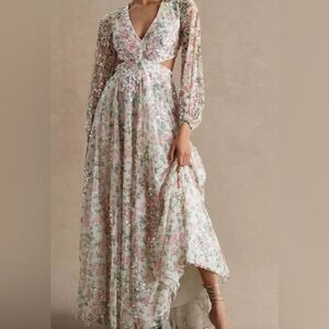 Mac Duggal Floral Sequined Cut Out Lace Up Gown Prom Dress Party 16 NWT